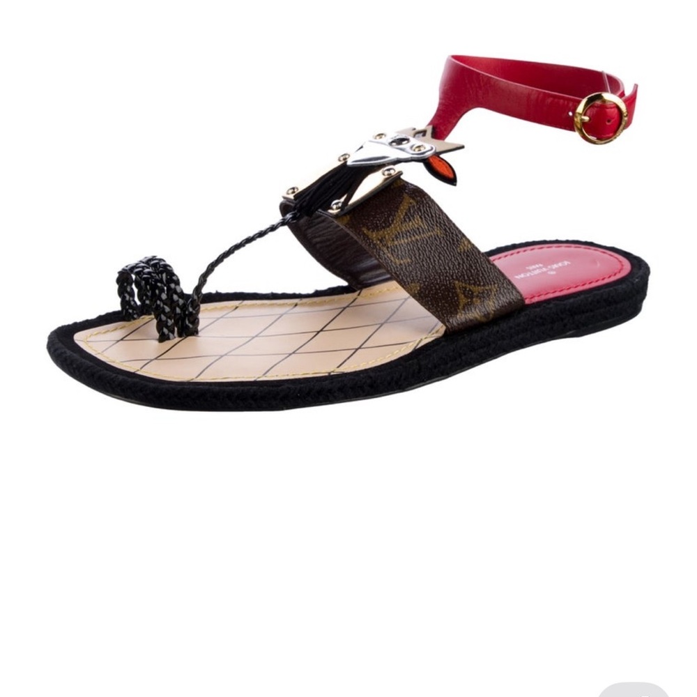 Louis Vuitton Authentic Black and Brown Sandals with Red Accents - Picture 3 of 4